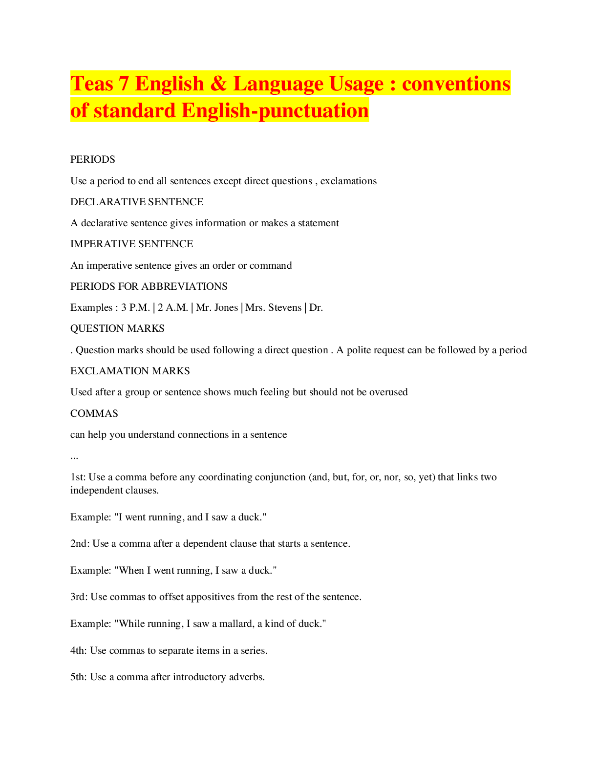 Preview image for Teas 7 English & Language Usage : conventions of standard English-punctuation